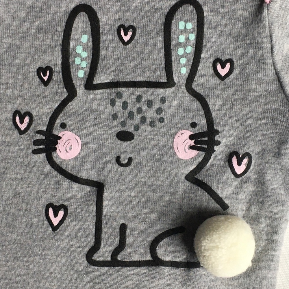 Bunny shirt from Gerber 6 9 months gray one piece white pom pom tail Easter